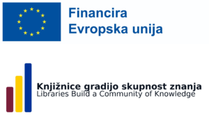 Financira Evropska unija; Knjižnice gradijo skupnost znanja (Libraries Build a Community of Knowledge) – logotipa.
