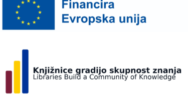 Financira Evropska unija; Knjižnice gradijo skupnost znanja (Libraries Build a Community of Knowledge) – logotipa.