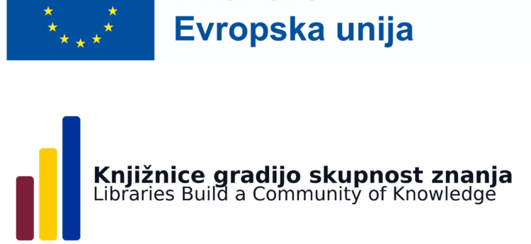 Financira Evropska unija; Knjižnice gradijo skupnost znanja (Libraries Build a Community of Knowledge) – logotipa.