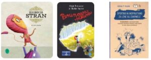 Tri naslovnice knjig: »Zgornja stran«, »Brunarica ob jezeru« in »Športno in inspirativno za lene ali zagnane«.